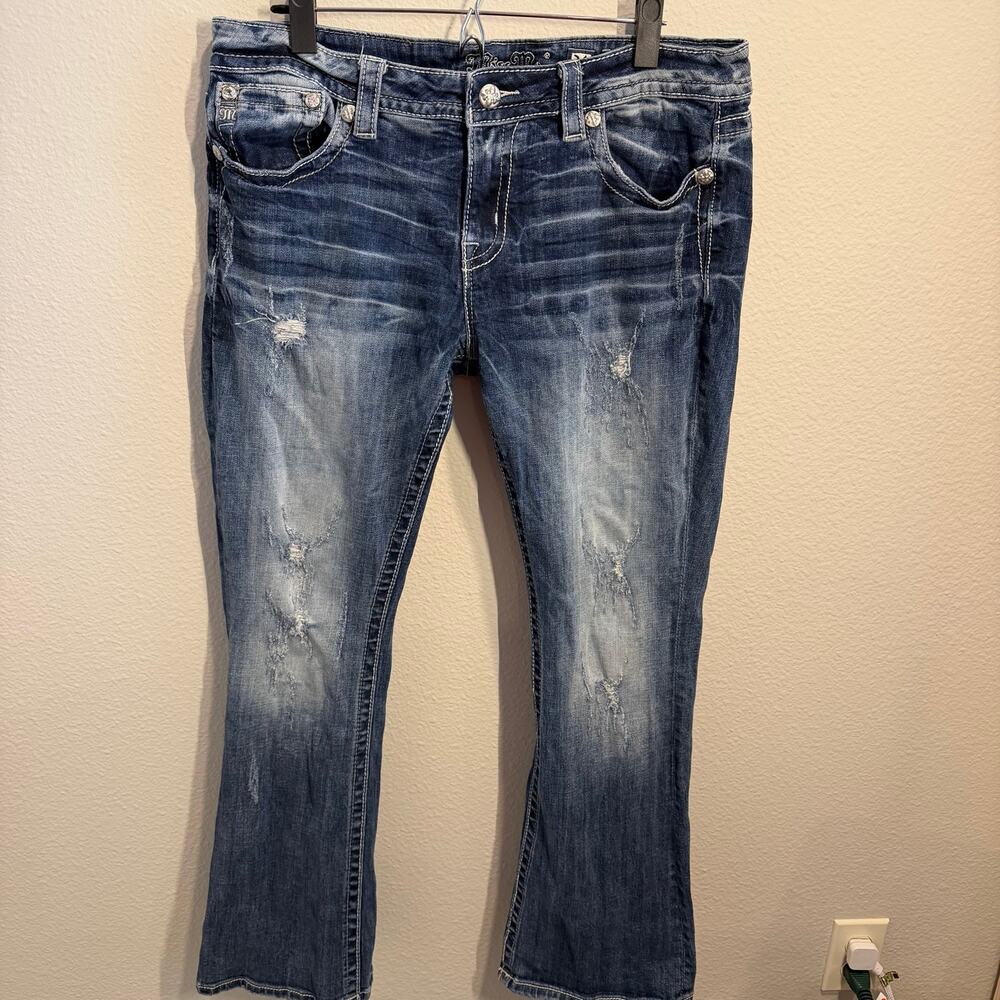 Miss Me Angel Wing Rhinestone Flap Pocket Denim Jeans Sz 34